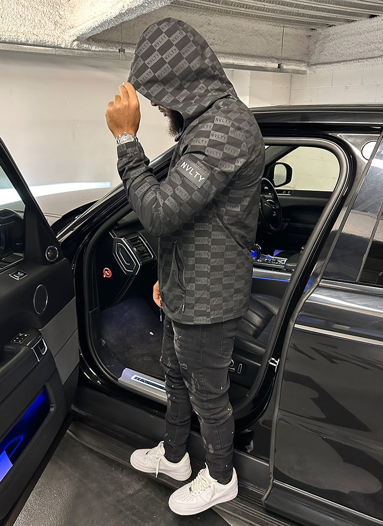 Checkered Hooded Jacket | Monochrome Design | Lightweight and Stylish