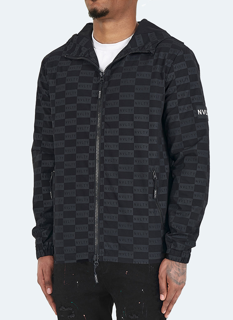 Checkered Hooded Jacket | Monochrome Design | Lightweight and Stylish