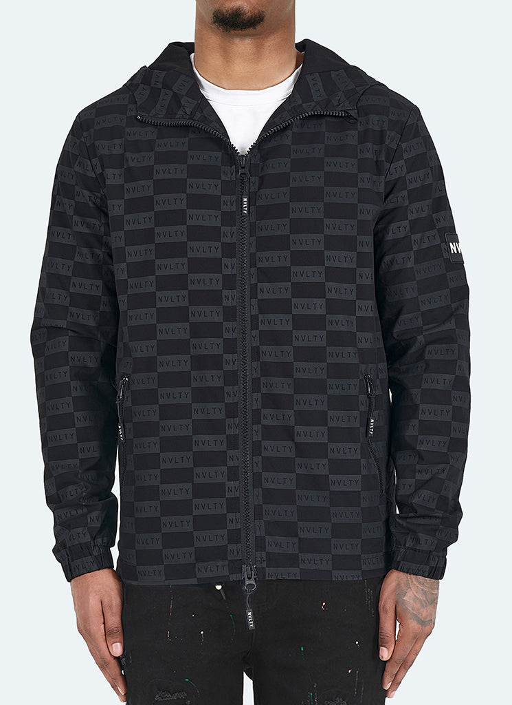 Checkered Hooded Jacket | Monochrome Design | Lightweight and Stylish