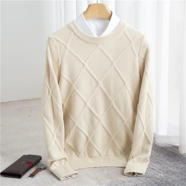 Diamond-Knit Crewneck Sweater | Classic Style | Comfortable Fit