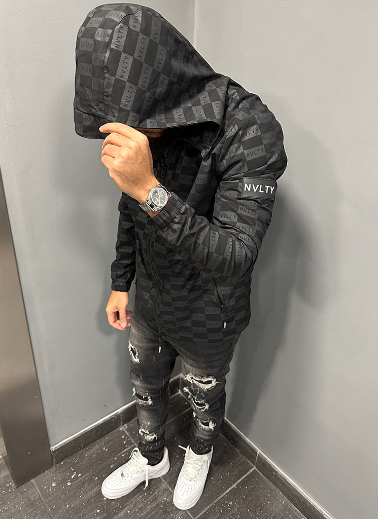 Checkered Hooded Jacket | Monochrome Design | Lightweight and Stylish