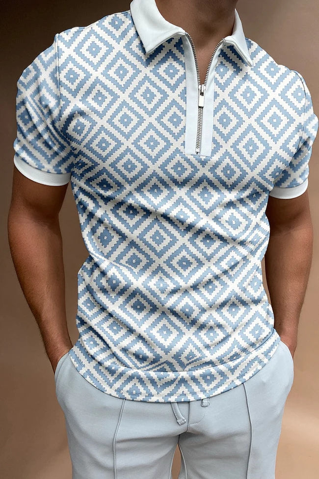Men's Geometric Print Polo Shirt | Slim Fit | Modern Casual Wear