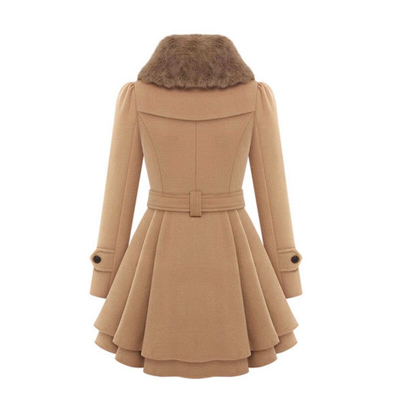 Fit-and-Flare Trench Coat | Double-Breasted with Fur Collar | Elegant and Warm
