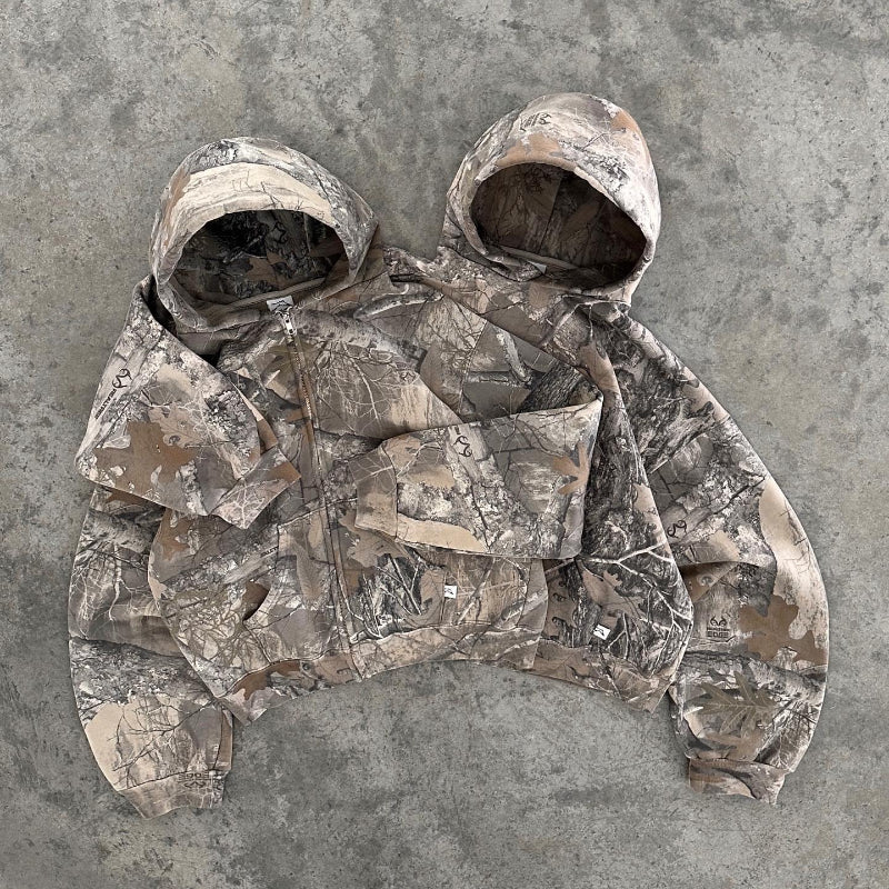 Cropped Camo Hoodie | Raw Hem | Rugged and Stylish