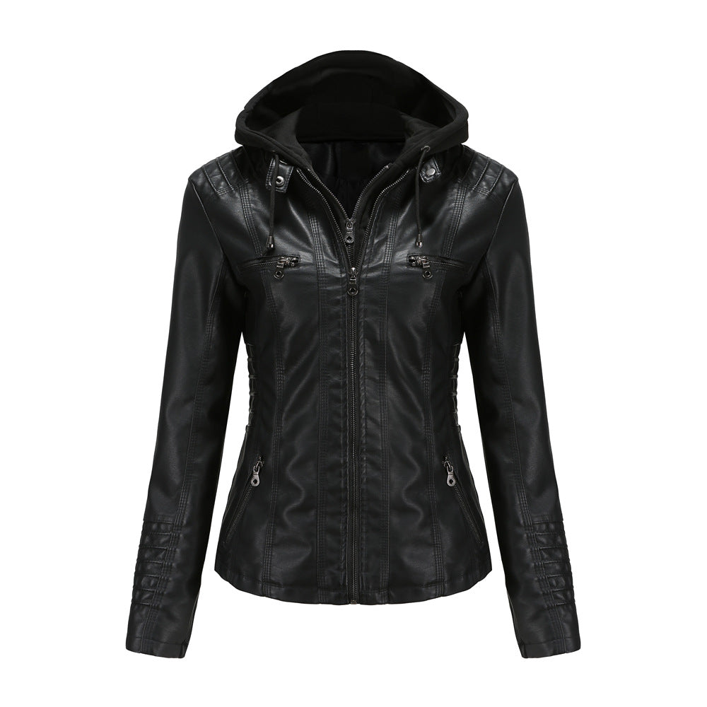 Hooded Faux Leather Biker Jacket | Slim Fit | Stylish and Versatile