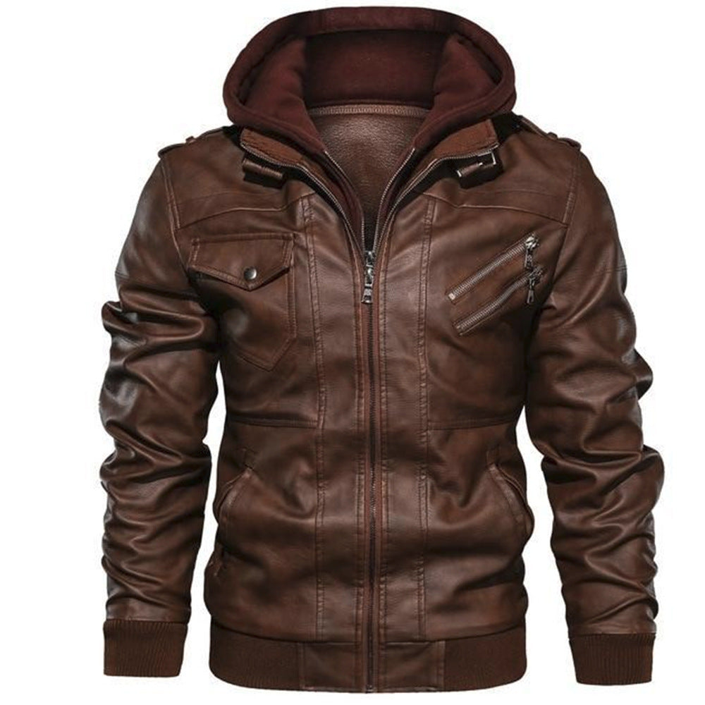 Faux Leather Jacket with Detachable Hood | Rugged & Stylish | Slim Fit