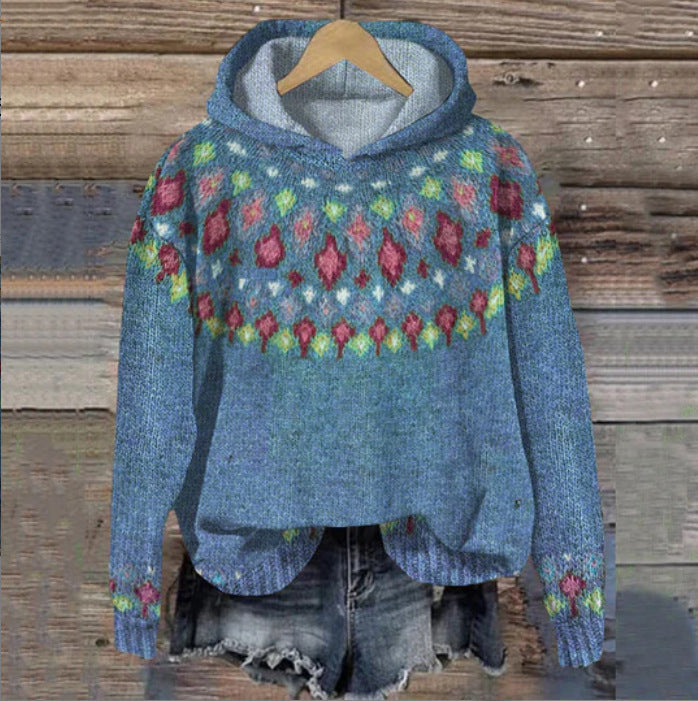 Fair Isle Knit Hoodie | Multicolor Boho Style | Cozy and Relaxed