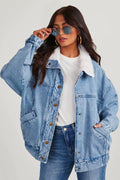 Ladies Denim Cotton Jacket | Fur Collar, Double Pockets | Casual Fall and Winter Wear