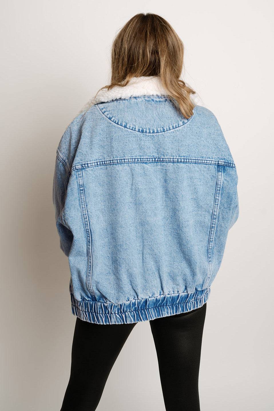 Ladies Denim Cotton Jacket | Fur Collar, Double Pockets | Casual Fall and Winter Wear