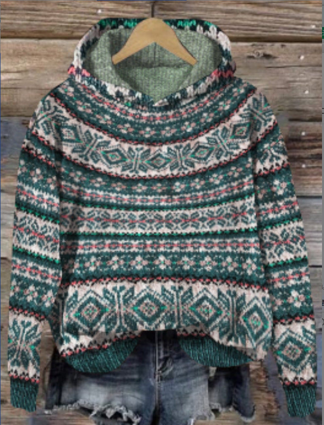 Fair Isle Knit Hoodie | Multicolor Boho Style | Cozy and Relaxed