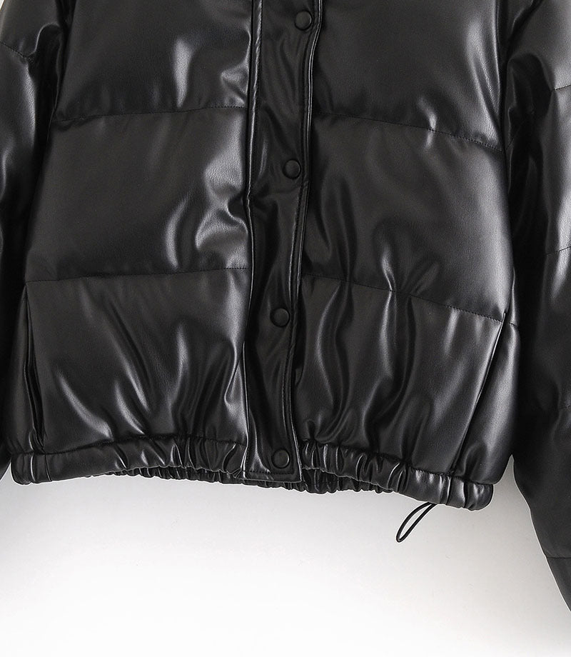 Leather Coat for Women | Stand Collar, Cotton-Padded Design | Warm Autumn and Winter Wear