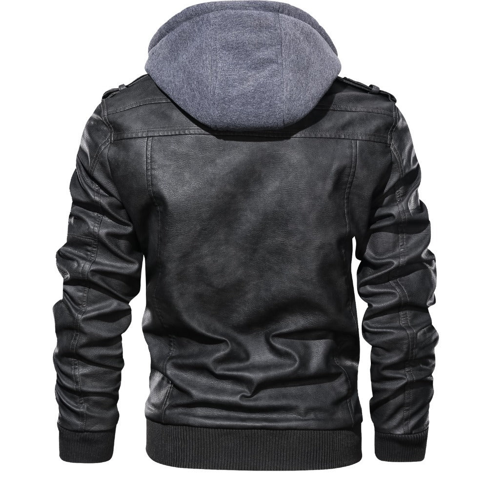 Faux Leather Jacket with Detachable Hood | Rugged & Stylish | Slim Fit