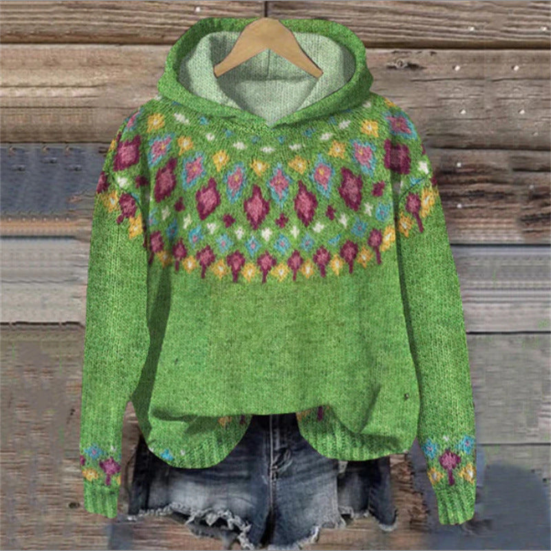 Fair Isle Knit Hoodie | Multicolor Boho Style | Cozy and Relaxed