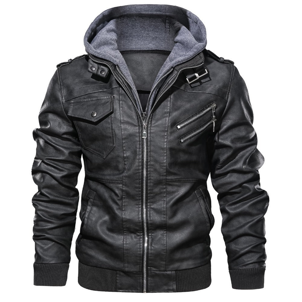 Faux Leather Jacket with Detachable Hood | Rugged & Stylish | Slim Fit
