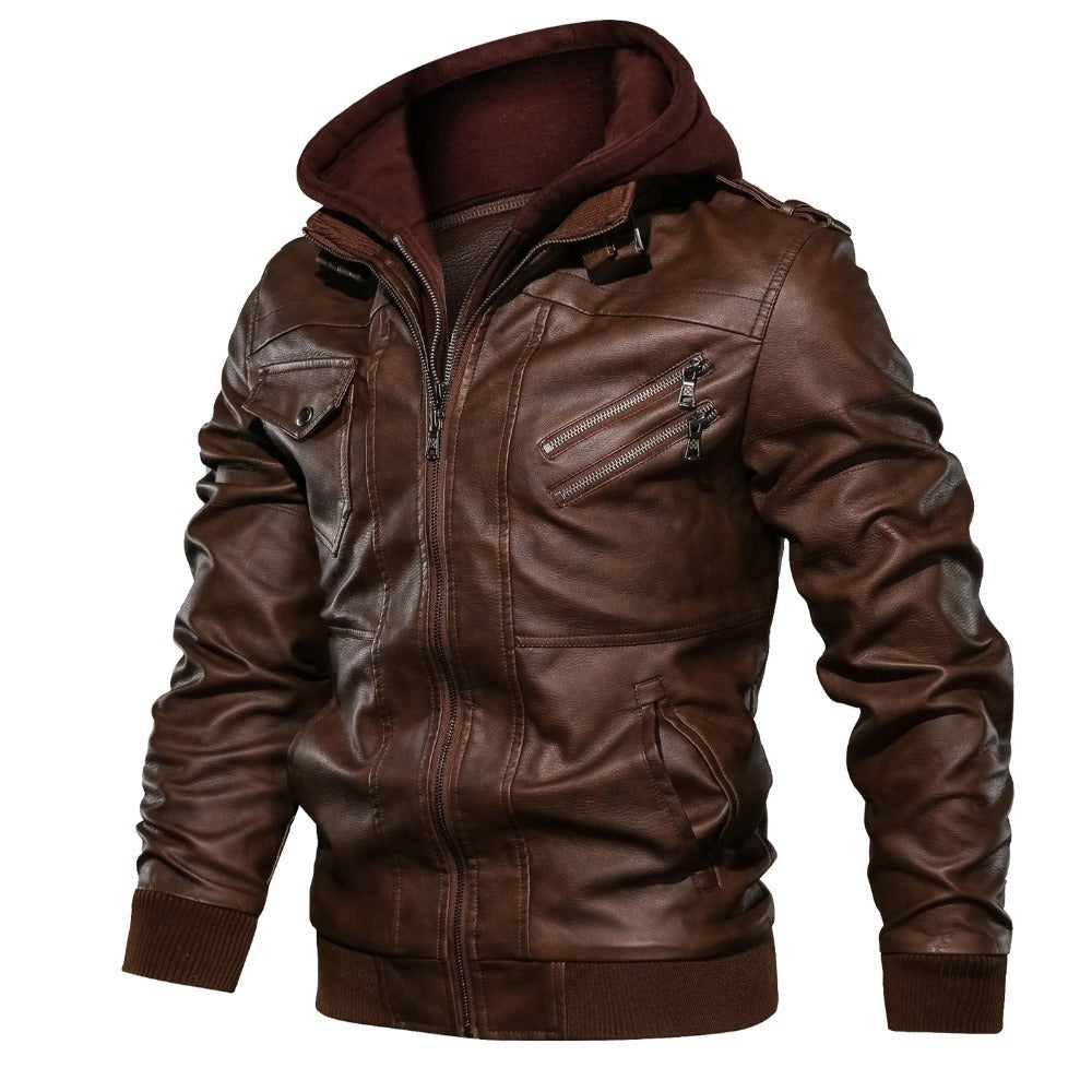 Faux Leather Jacket with Detachable Hood | Rugged & Stylish | Slim Fit