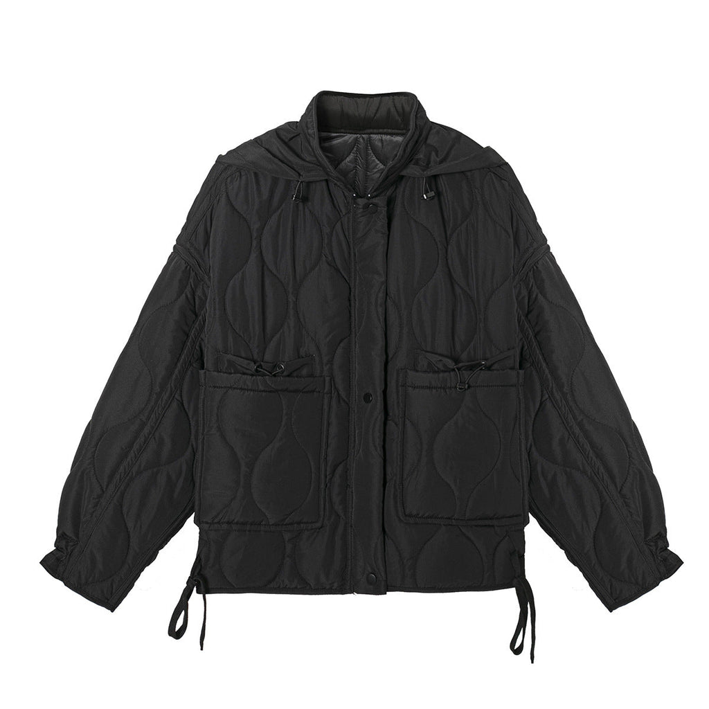 Quilted Hooded Coat | Large Pockets, Loose Fit | Casual Autumn and Winter Wear
