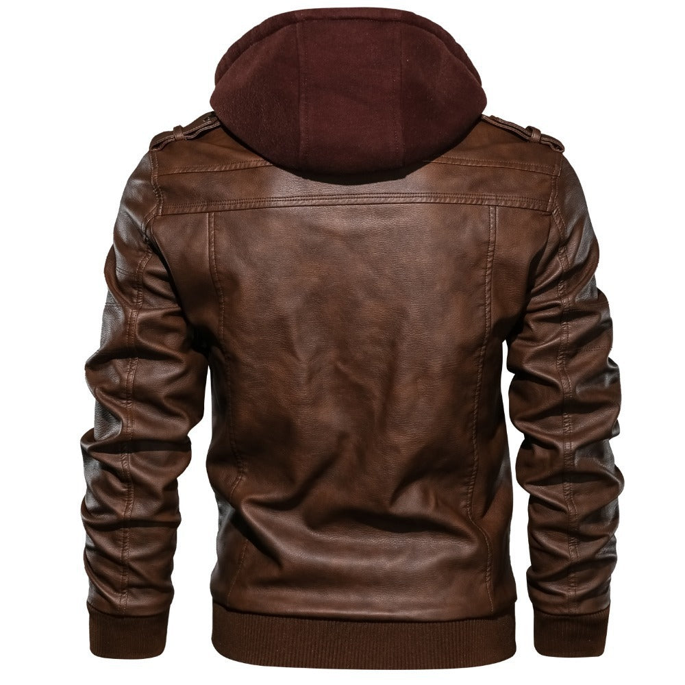 Faux Leather Jacket with Detachable Hood | Rugged & Stylish | Slim Fit