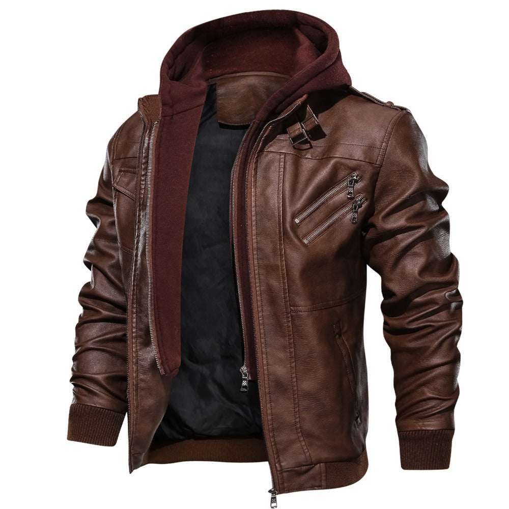 Faux Leather Jacket with Detachable Hood | Rugged & Stylish | Slim Fit