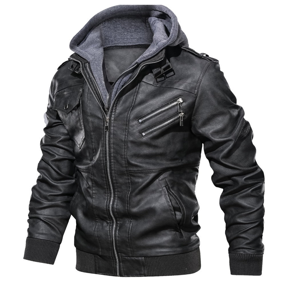 Faux Leather Jacket with Detachable Hood | Rugged & Stylish | Slim Fit