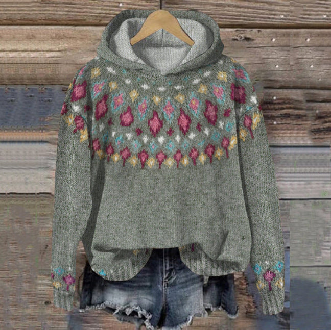 Fair Isle Knit Hoodie | Multicolor Boho Style | Cozy and Relaxed