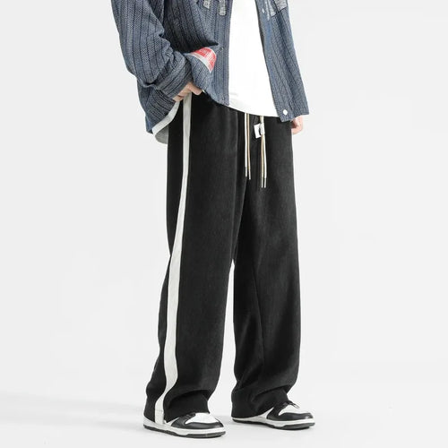 Contrast Stripe Wide-Leg Pants | Polyester Blend | Sporty Casual