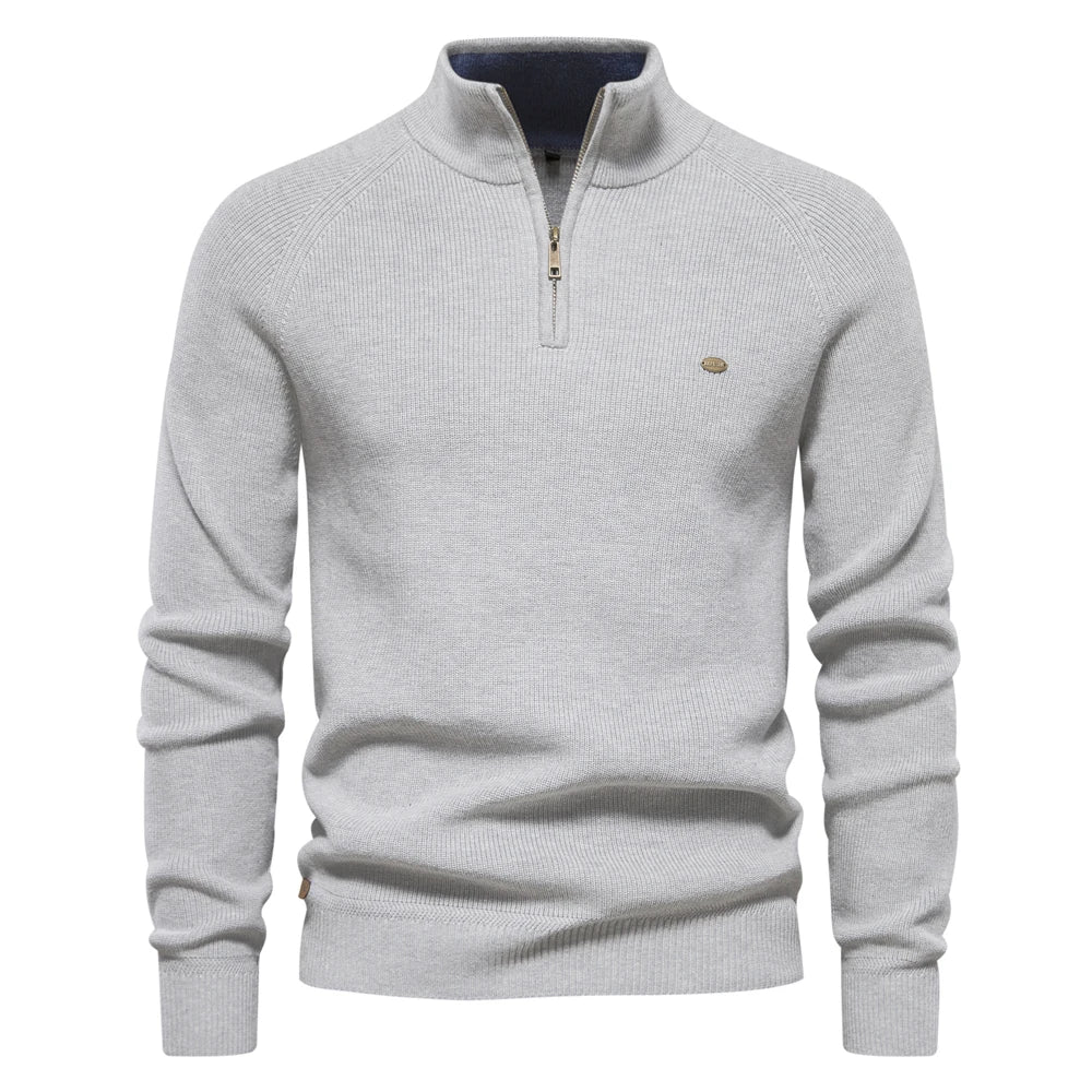 Half-Zip Sweater | High Collar & Ribbed Knit | Casual Elegance