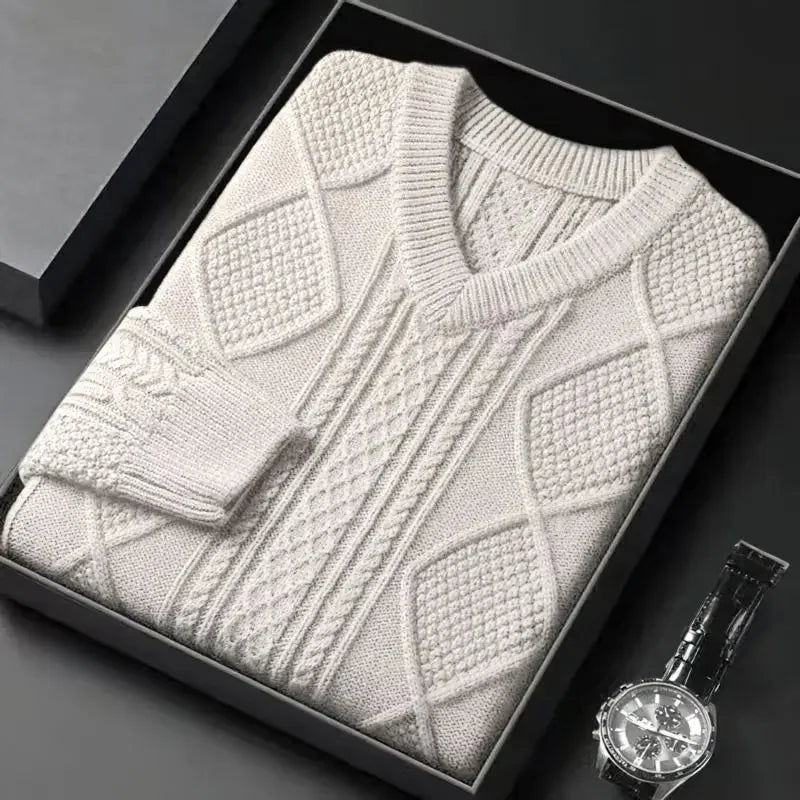 Cable-Knit Sweater | V-Neck | Textured Design