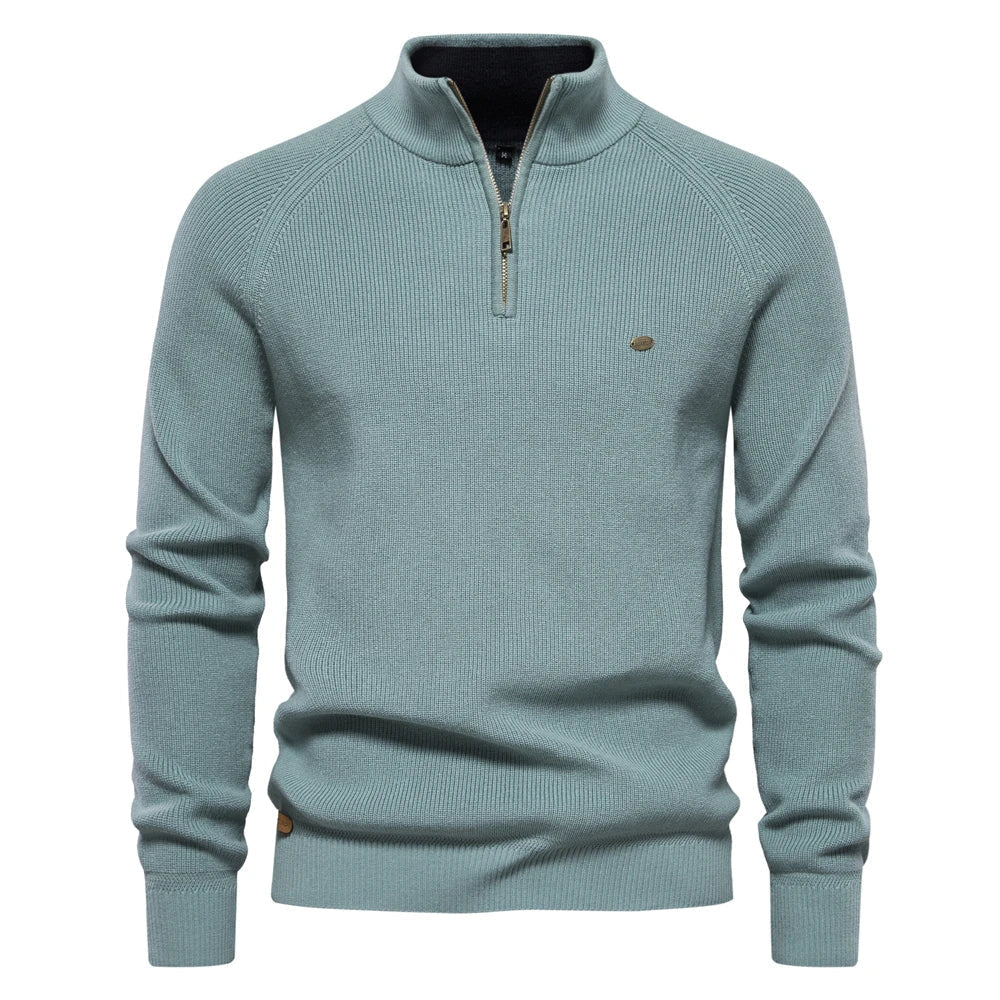 Half-Zip Sweater | High Collar & Ribbed Knit | Casual Elegance