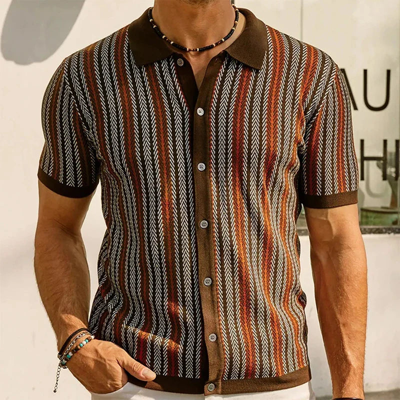 Striped Short-Sleeve Button-Up Shirt | Breathable Cotton | Retro Style