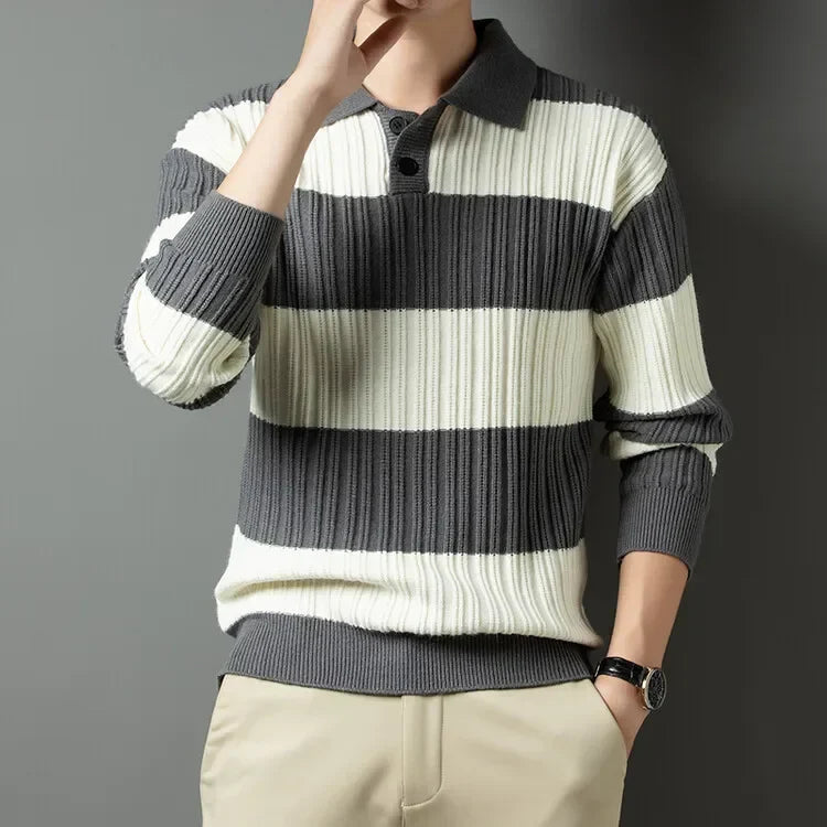 Striped Polo Sweater | Classic Design | Soft and Comfortable