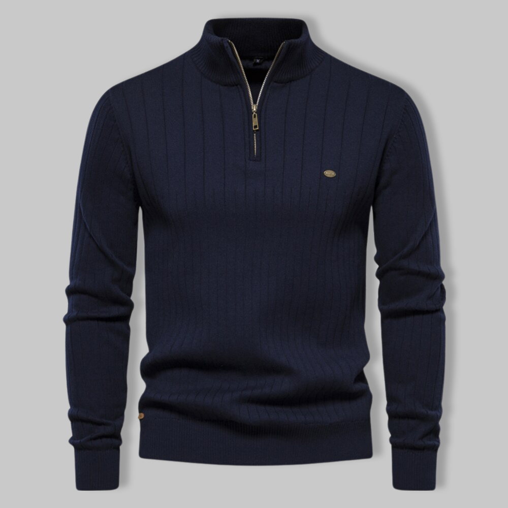 Ribbed Half-Zip Sweater | Cotton Blend | Warm and Sophisticated