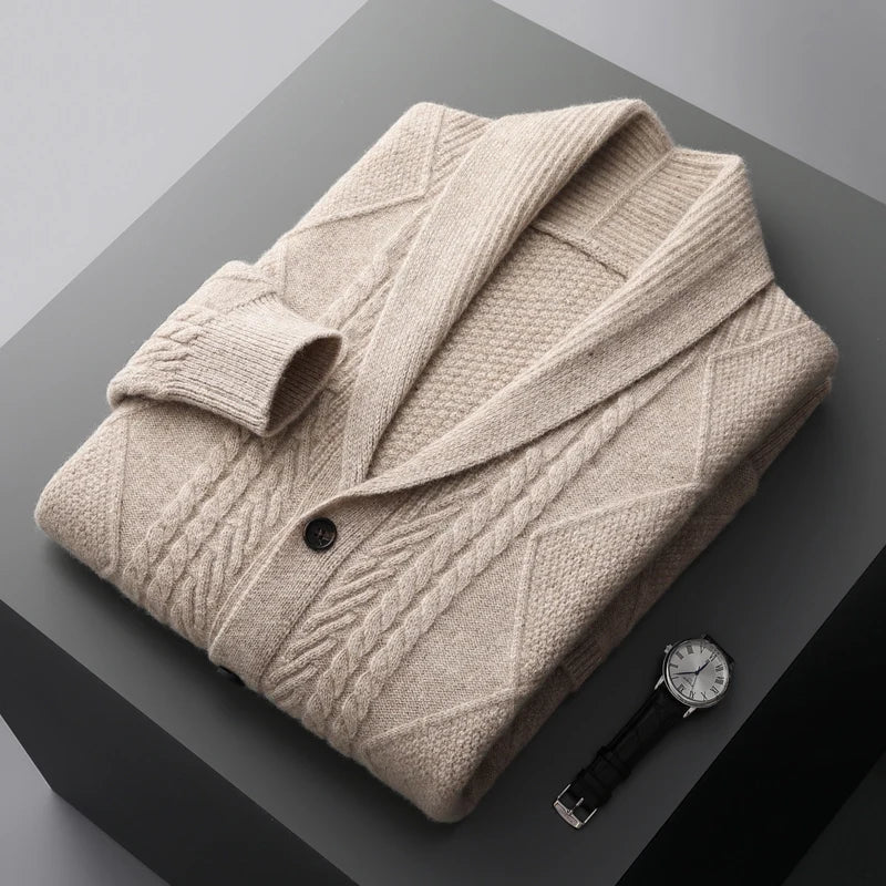 Shawl Collar Cardigan | Diamond Knit | Cozy and Stylish
