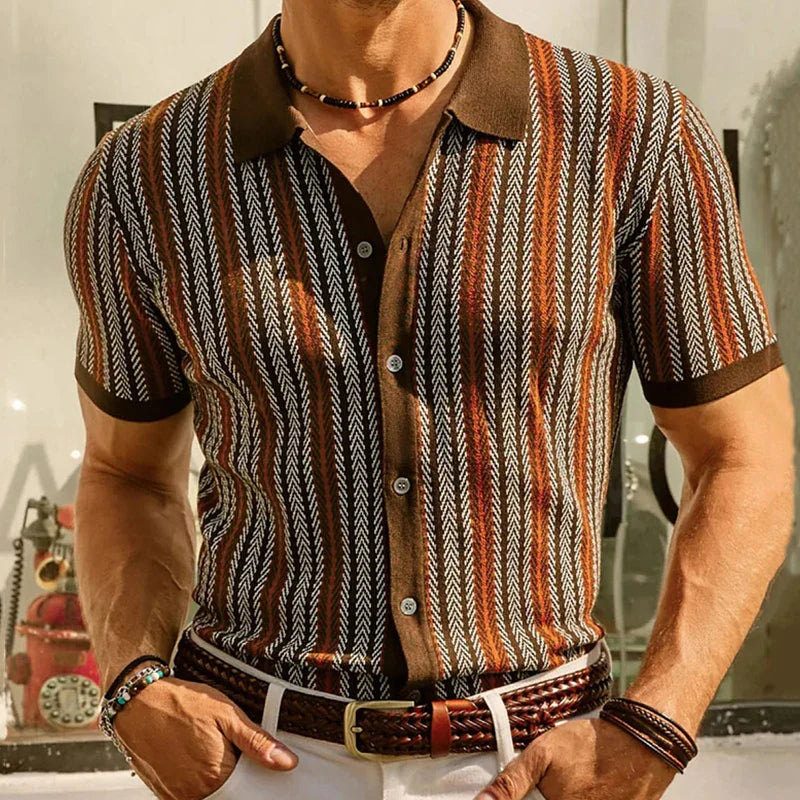 Striped Short-Sleeve Button-Up Shirt | Breathable Cotton | Retro Style