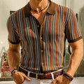Striped Short-Sleeve Button-Up Shirt | Breathable Cotton | Retro Style