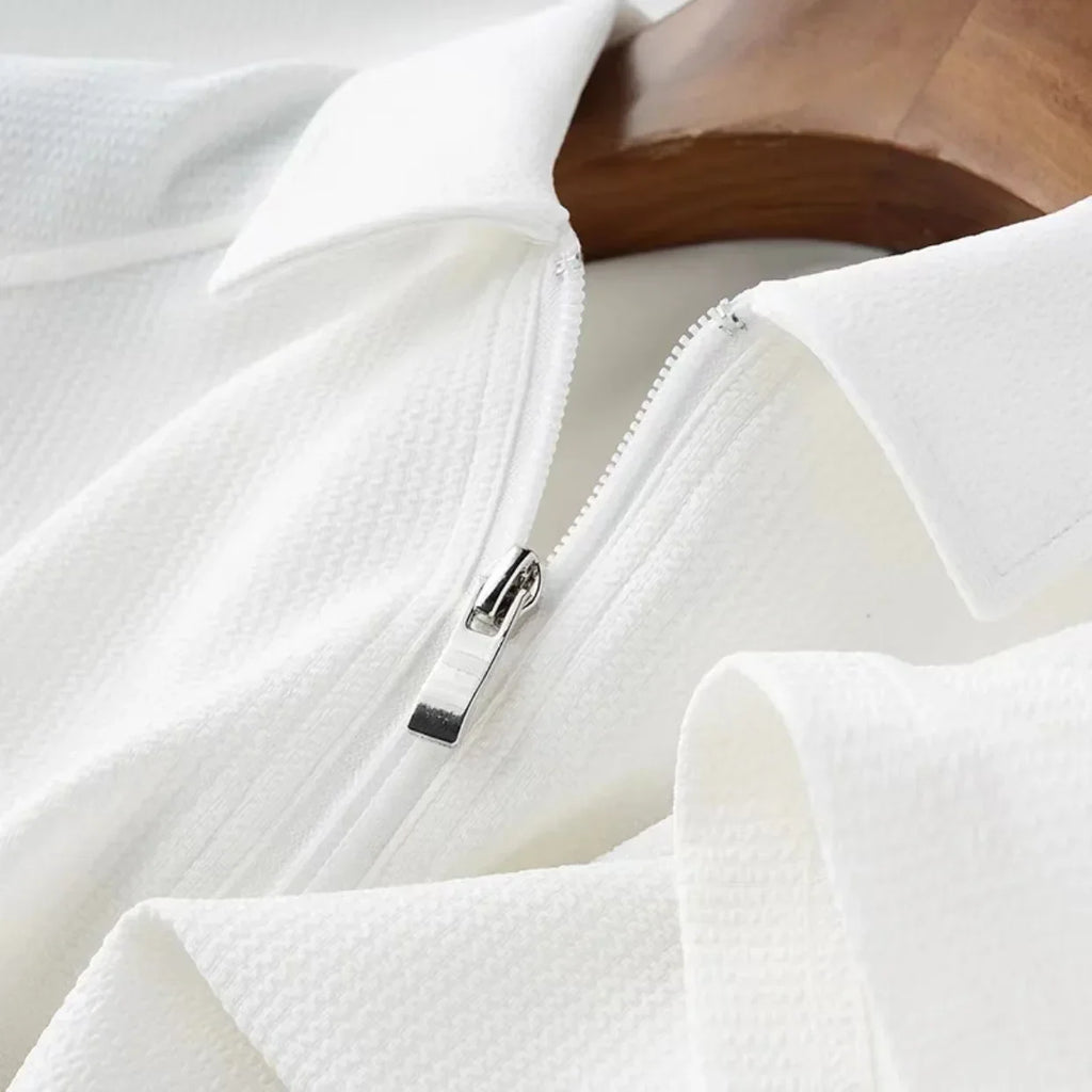 Zippered Polo Shirt | Textured Fabric | Modern and Comfortable