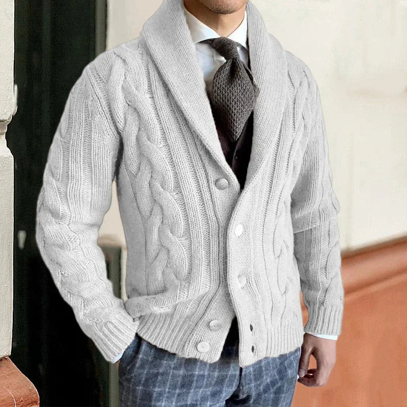 Shawl-Collar Cable-Knit Cardigan | Classic Style | Cotton Blend