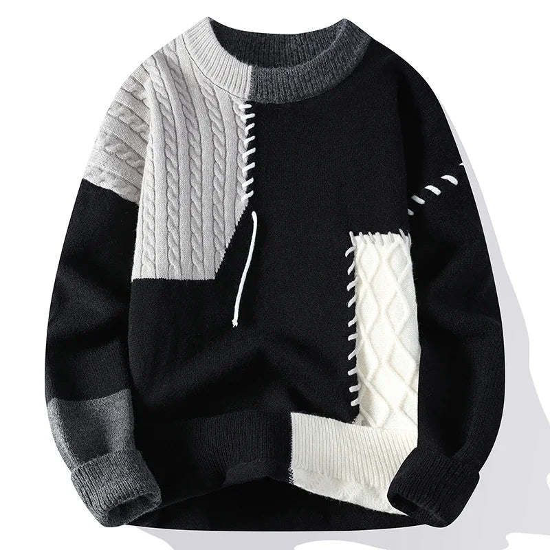 Patchwork Knit Sweater | Color-Block Design | Warm and Stylish