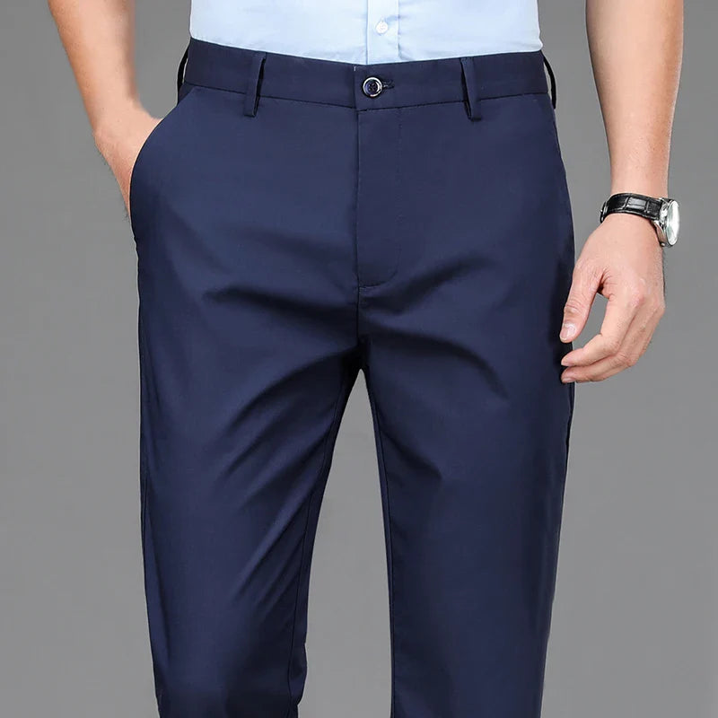 Slim-Fit Trousers | Cotton Blend | Beige and Navy