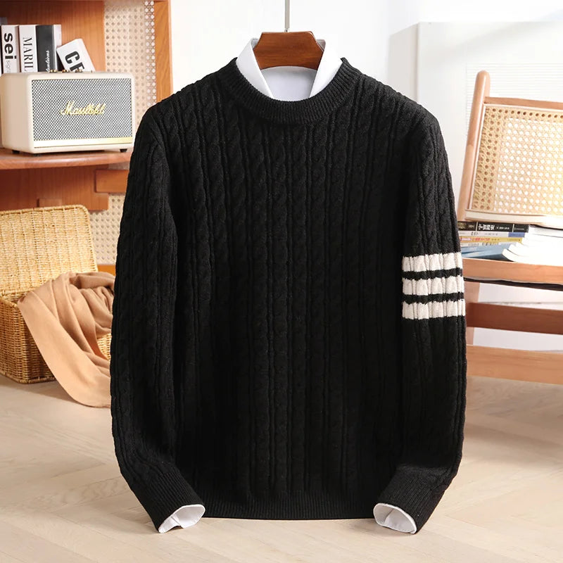 Cable-Knit Sweater | Striped Detail | Warm and Stylish