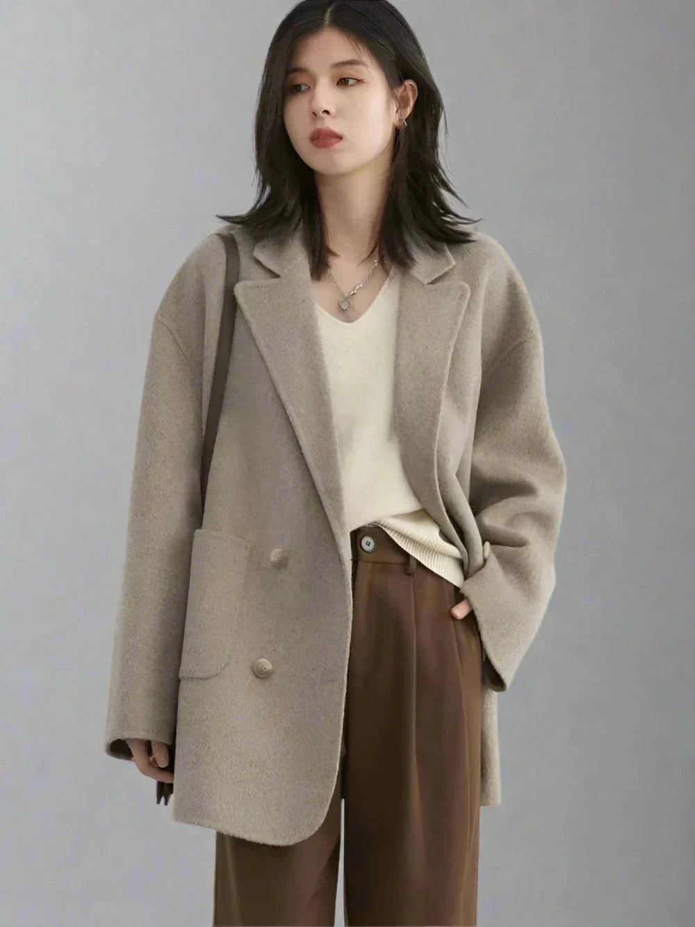 Oversized Double-Breasted Coat | Wool Blend | Timeless and Warm