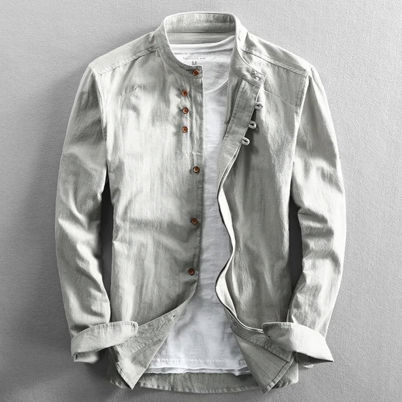 Mandarin Collar Linen Shirt | Lightweight & Breathable | Relaxed Fit