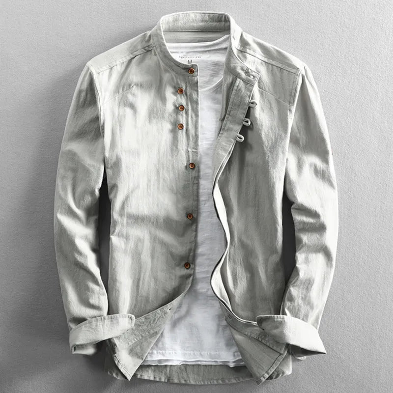 Mandarin Collar Shirt | Cotton-Linen Blend | Minimalist Design