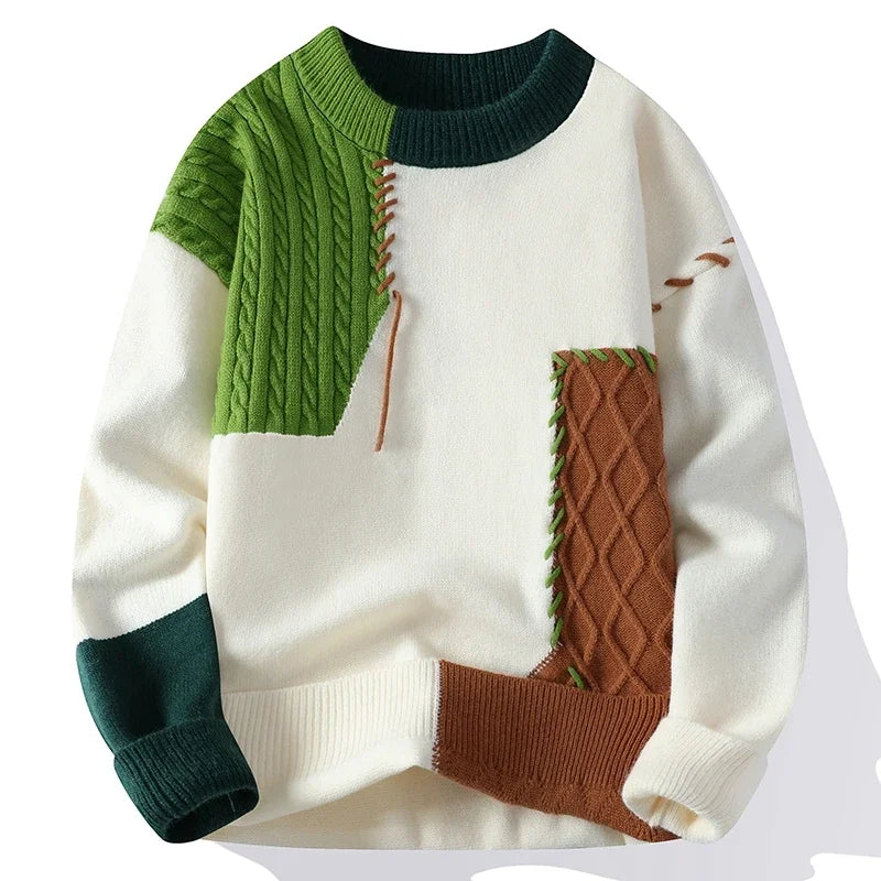 Patchwork Knit Sweater | Color-Block Design | Warm and Stylish