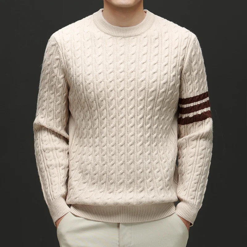 Cable-Knit Sweater | Striped Detail | Warm and Stylish