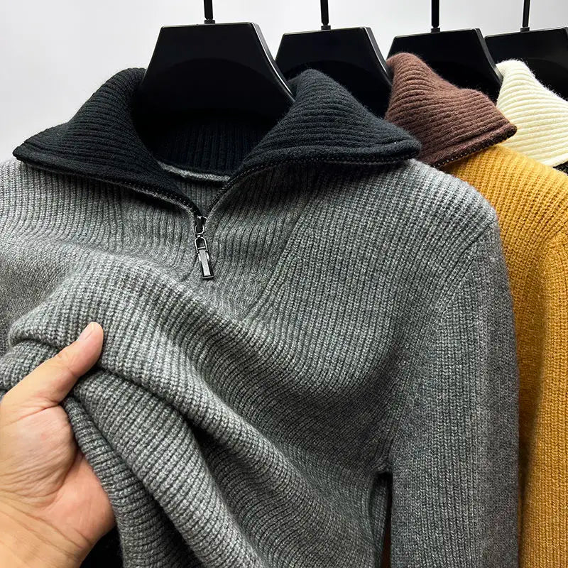 Half-Zip Ribbed Sweater | Contrast Collar | Cozy and Stylish