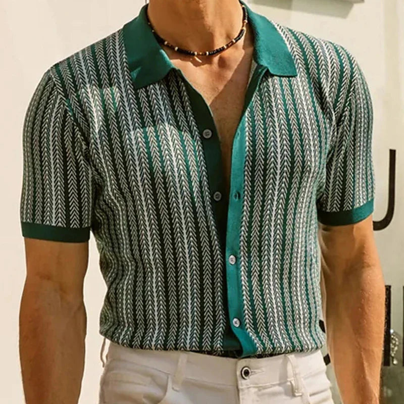 Striped Short-Sleeve Button-Up Shirt | Breathable Cotton | Retro Style