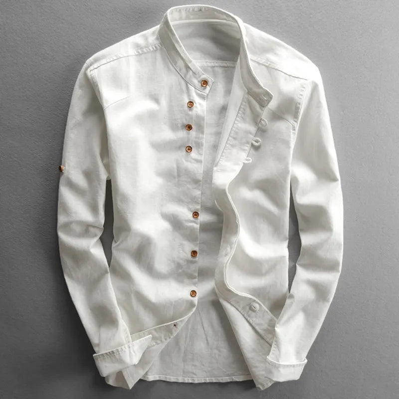 Mandarin Collar Linen Shirt | Lightweight & Breathable | Relaxed Fit