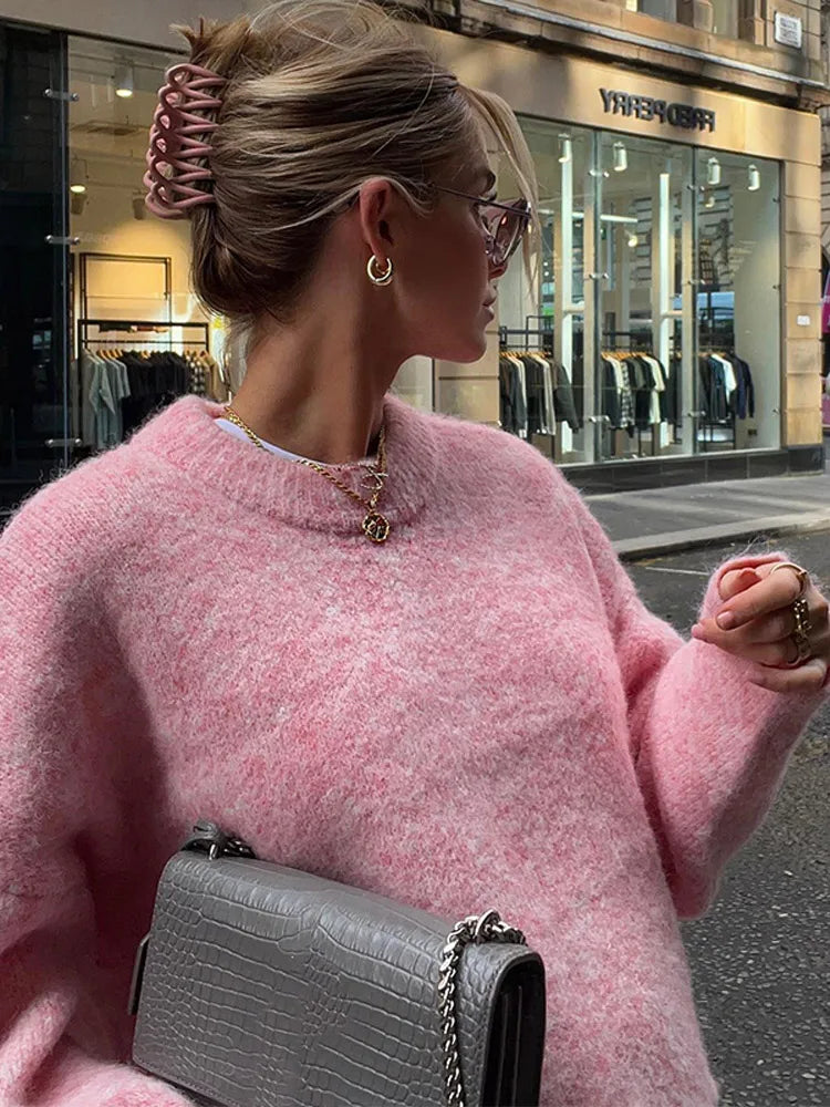 Oversized Pink Knit Sweater | Cozy Fit | Casual Chic