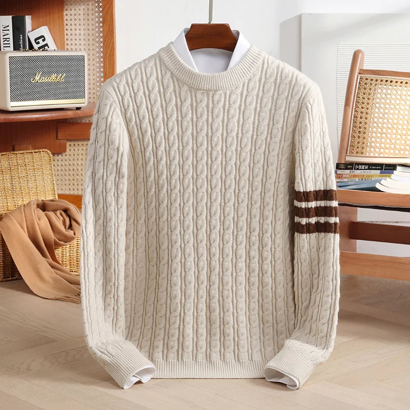 Cable-Knit Sweater | Striped Detail | Warm and Stylish