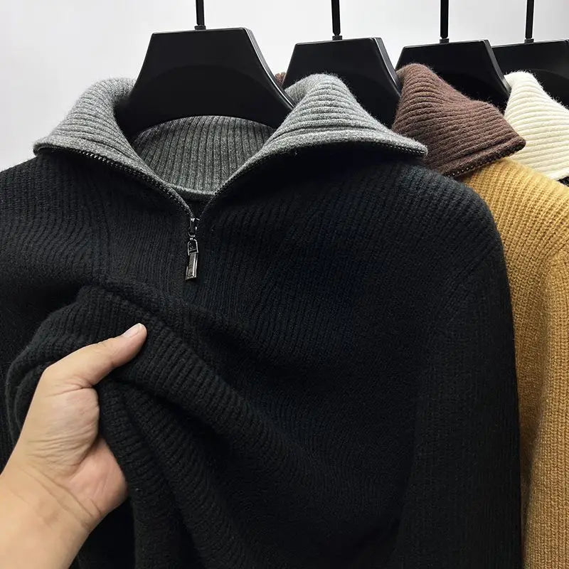 Half-Zip Ribbed Sweater | Contrast Collar | Cozy and Stylish